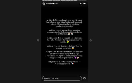 story Tidziri Digne réagit aux manifestation du 17 octobre